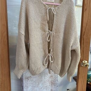 Trendy Beige Tie-Front Cardigan